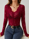 Floral Lace Long Sleeve Slim Fit Base Top_CWTTL01107