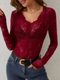 Floral Lace Long Sleeve Slim Fit Base Top_CWTTL01107