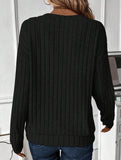 V-Neck Knit Long Sleeve Solid Color Top_CWTTL01110