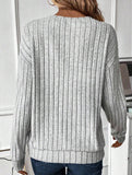 V-Neck Knit Long Sleeve Solid Color Top_CWTTL01110