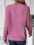 V-Neck Knit Long Sleeve Solid Color Top_CWTTL01110