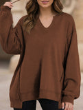 Color Stripe V-Neck Loose Sweatshirt for Women_CWTTL01111