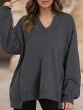 Color Stripe V-Neck Loose Sweatshirt for Women_CWTTL01111