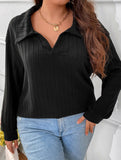 Plus Size Ribbed V-Neck Long Sleeve T-Shirt_CWTTL01112