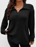 Plus Size Ribbed V-Neck Long Sleeve T-Shirt_CWTTL01112