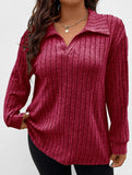 Plus Size Ribbed V-Neck Long Sleeve T-Shirt_CWTTL01112