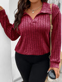 Plus Size Ribbed V-Neck Long Sleeve T-Shirt_CWTTL01112