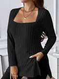 Ribbed Brushed Square Neck Long Sleeve Top_CWTTL01115