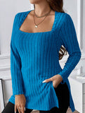 Ribbed Brushed Square Neck Long Sleeve Top_CWTTL01115