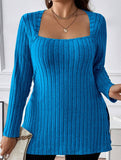 Ribbed Brushed Square Neck Long Sleeve Top_CWTTL01115