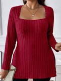 Ribbed Brushed Square Neck Long Sleeve Top_CWTTL01115