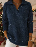 Solid color long-sleeved top with sparkly sweater_CWTTL01118