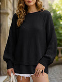 Solid color chiffon patchwork hem lantern sleeve top_CWTTL01119