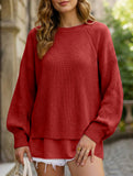 Solid color chiffon patchwork hem lantern sleeve top_CWTTL01119