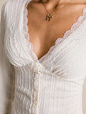 Lace V Neck Long Sleeve Slim T Shirt_CWTTL01122