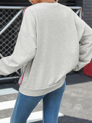 Solid V Neck Mid Sleeve T Shirt with Hem Design_CWTTL01147