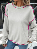 Solid V Neck Mid Sleeve T Shirt with Hem Design_CWTTL01147
