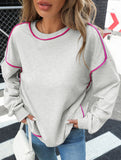 Solid V Neck Mid Sleeve T Shirt with Hem Design_CWTTL01147