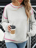 Solid V Neck Mid Sleeve T Shirt with Hem Design_CWTTL01147