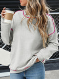 Solid V Neck Mid Sleeve T Shirt with Hem Design_CWTTL01147