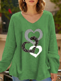 Solid V Neck Long Sleeve Loose T Shirt_CWTTL01151