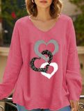 Solid V Neck Long Sleeve Loose T Shirt_CWTTL01151