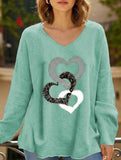 Solid V Neck Long Sleeve Loose T Shirt_CWTTL01151