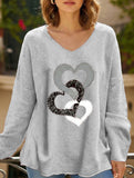 Solid V Neck Long Sleeve Loose T Shirt_CWTTL01151