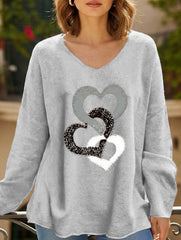 Solid V Neck Long Sleeve Loose T Shirt_CWTTL01151