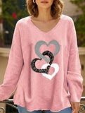Solid V Neck Long Sleeve Loose T Shirt_CWTTL01151