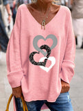 Solid V Neck Long Sleeve Loose T Shirt_CWTTL01151