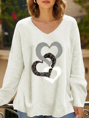 Solid V Neck Long Sleeve Loose T Shirt_CWTTL01151