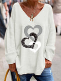 Solid V Neck Long Sleeve Loose T Shirt_CWTTL01151
