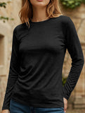 Solid Crew Neck Loose Long Sleeve T Shirt_CWTTL01153