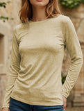 Solid Crew Neck Loose Long Sleeve T Shirt_CWTTL01153