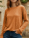 Solid Crew Neck Loose Long Sleeve T Shirt_CWTTL01153