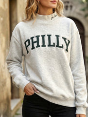 Embroidered Letter Mock Neck Sweatshirt