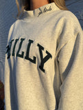 Embroidered Letter Mock Neck Sweatshirt