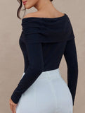 Off Shoulder Bow Brooch Slim Fit Top
