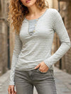 V Neck Stripe Long Sleeve Casual Top