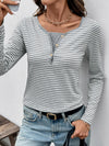 V Neck Stripe Long Sleeve Casual Top