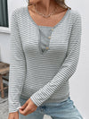 V Neck Stripe Long Sleeve Casual Top