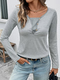 V Neck Stripe Long Sleeve Casual Top