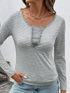 V Neck Stripe Long Sleeve Casual Top