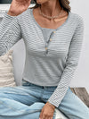 V Neck Stripe Long Sleeve Casual Top