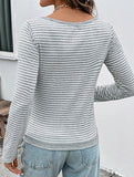 V Neck Stripe Long Sleeve Casual Top