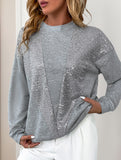 Grey Sequin Patchwork Casual Sweatshirt