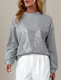 Grey Sequin Patchwork Casual Sweatshirt