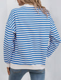 Striped Button Collar Casual Sweatshirt