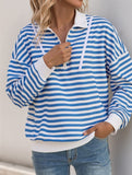 Striped Button Collar Casual Sweatshirt